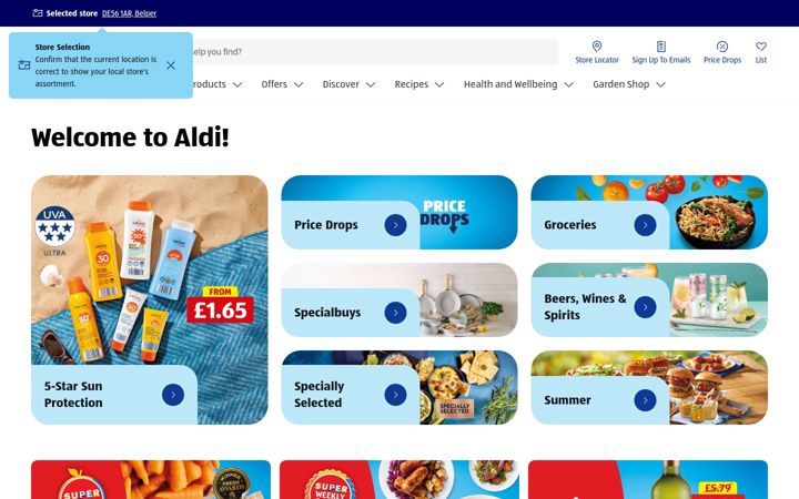 Skärmbild av aldi.co.uk