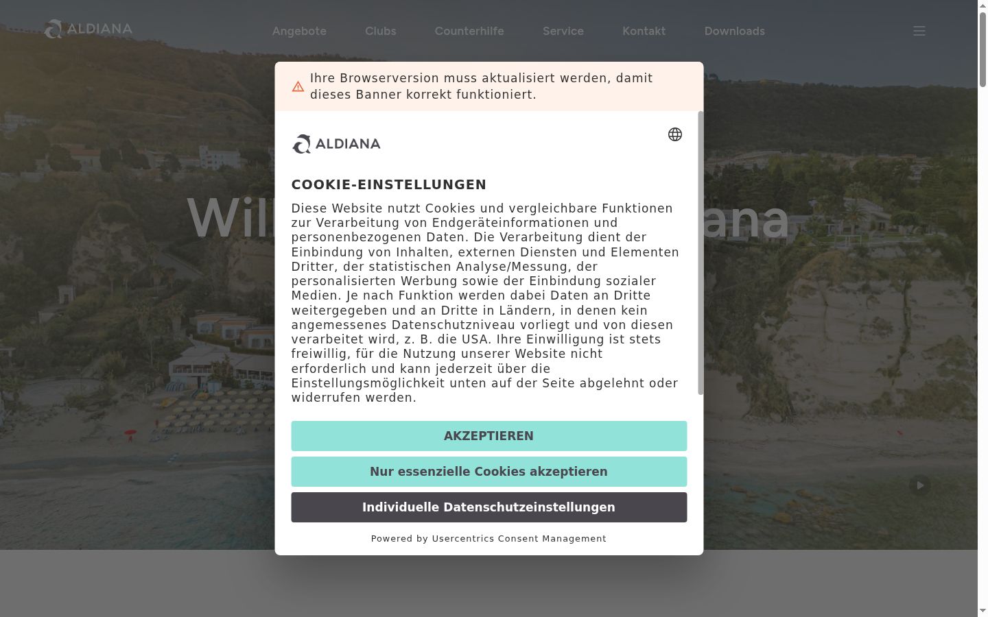 Screenshot του banner συγκατάθεσης που εμφανίστηκε πριν από οποιαδήποτε αλληλεπίδραση