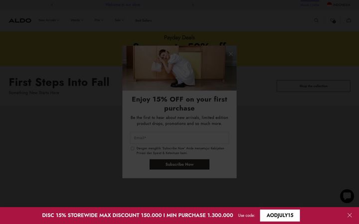 Screenshot of aldoshoes.co.id