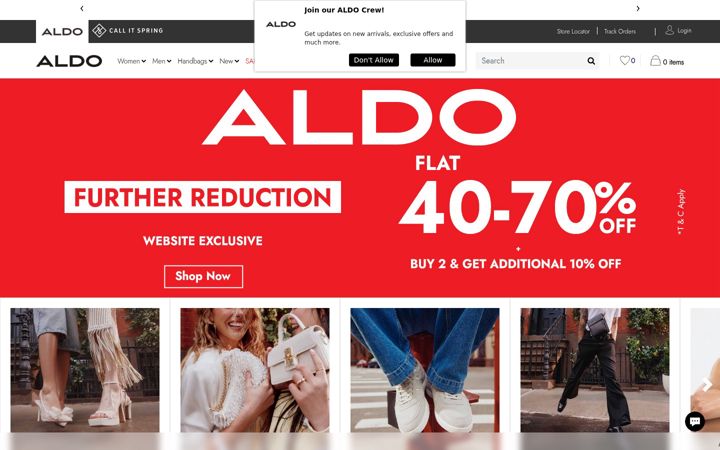 Skærmbillede af aldoshoes.in