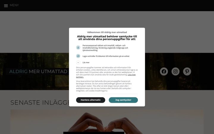 Screenshot of aldrigmerutmattad.se