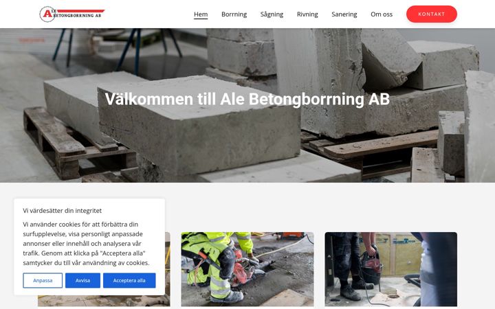 Screenshot of alebetongborrning.se