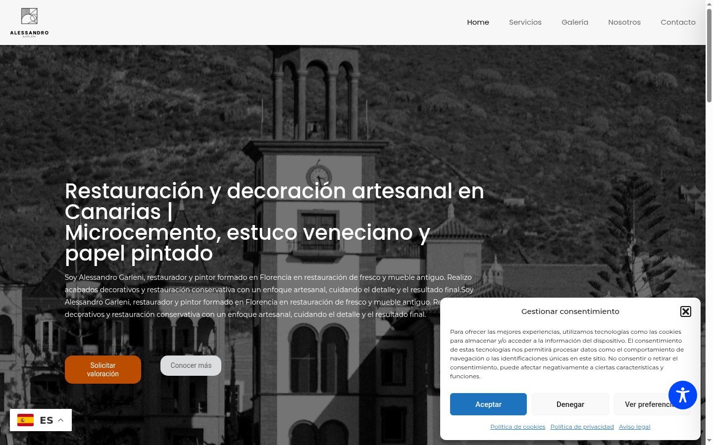 Captura de pantalla del banner de consentimiento mostrado antes de cualquier interacción