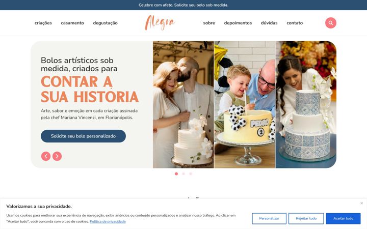 Screenshot of alegracakes.com.br