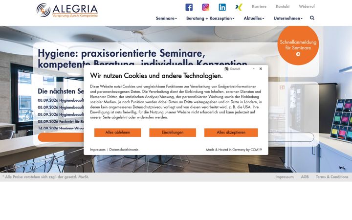 Screenshot of alegria-seminare.de