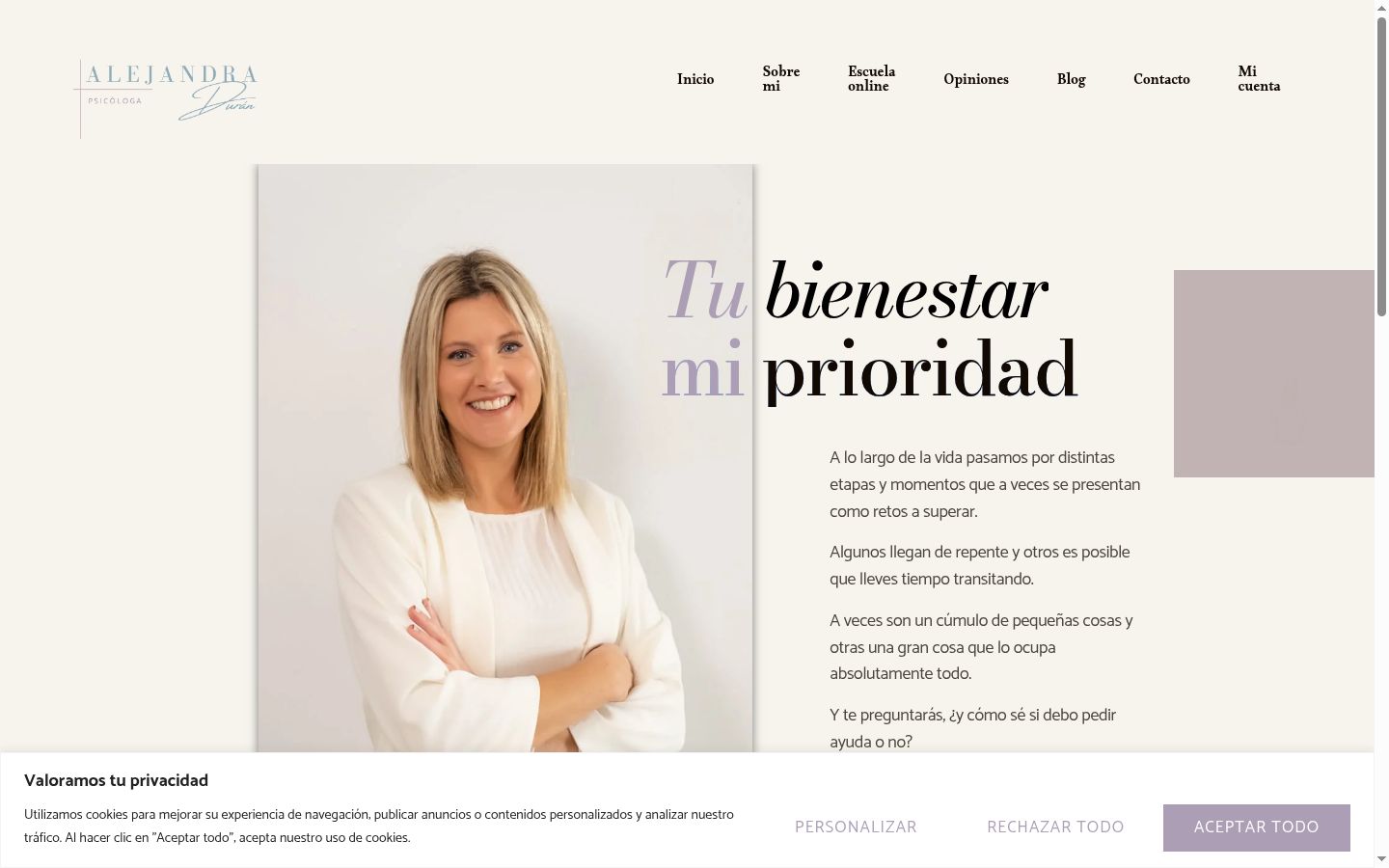 Captura de pantalla del banner de consentimiento mostrado antes de cualquier interacción