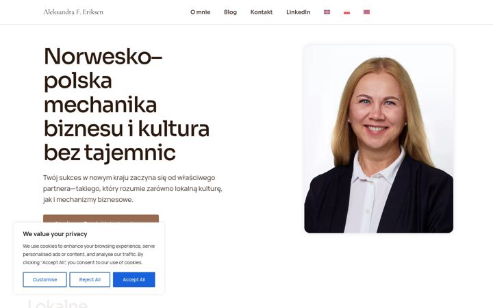 Snímek obrazovky aleksandraeriksen.no