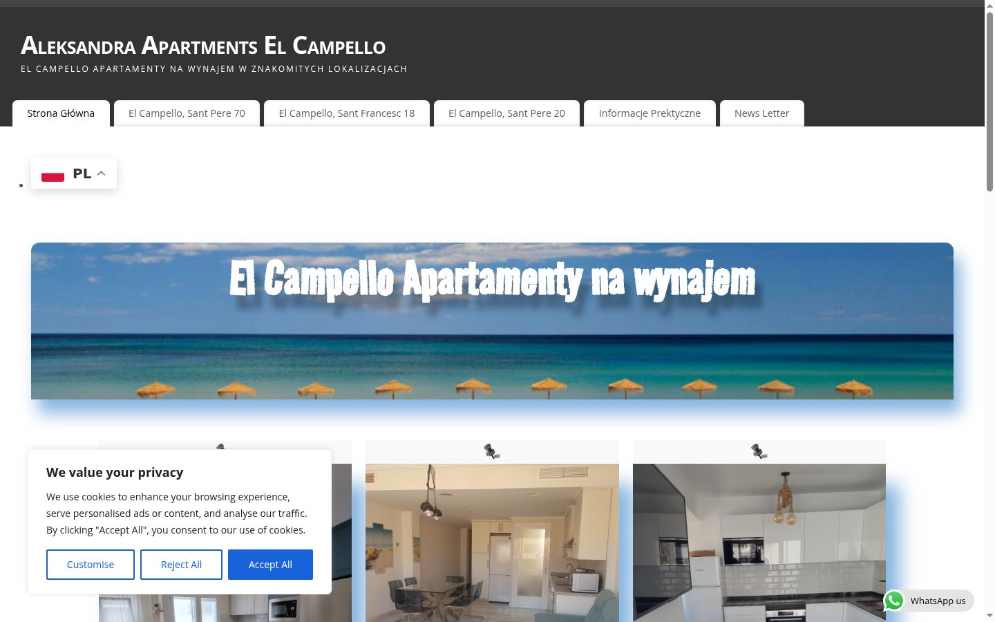 Captura de ecrã do banner de consentimento apresentado antes de qualquer interação