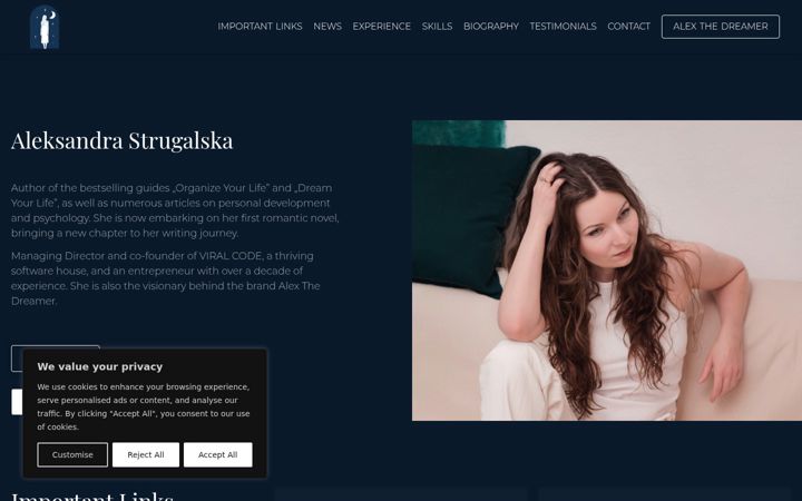 Skærmbillede af aleksandrastrugalska.com