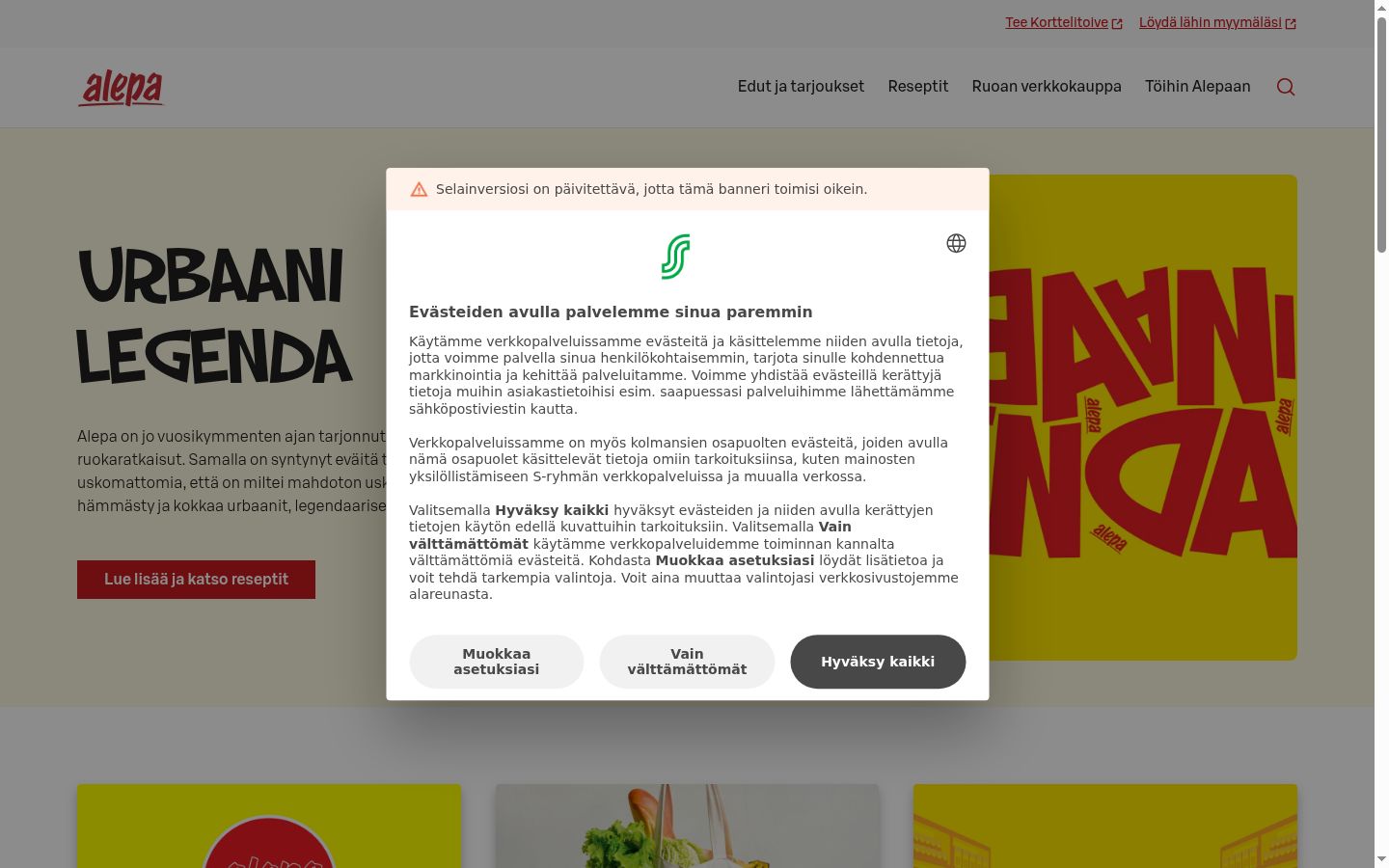 Screenshot del banner di consenso mostrato prima di qualsiasi interazione