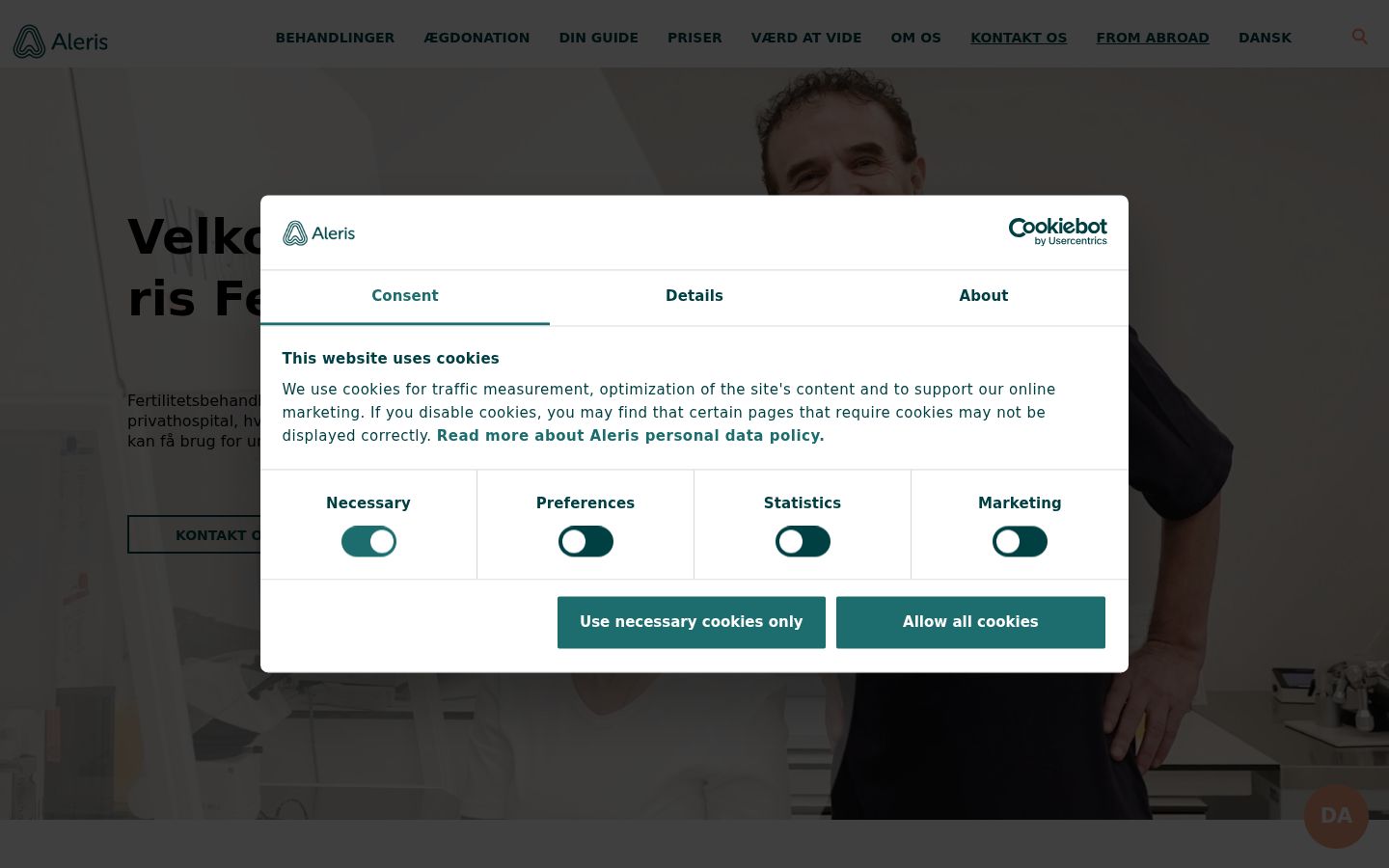 Screenshot of the consent banner shown before any interaction