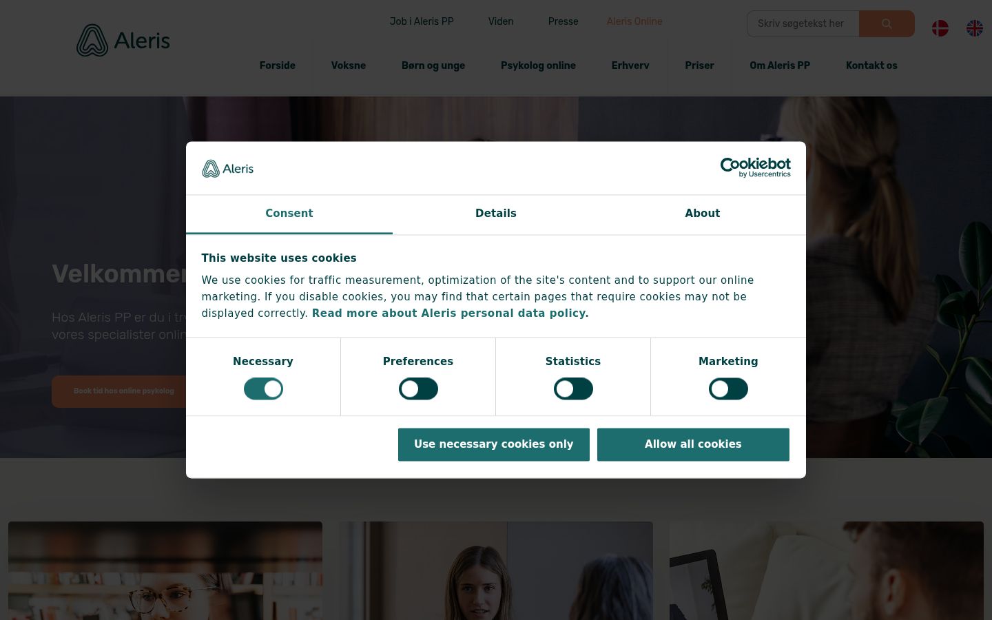 Screenshot of the consent banner shown before any interaction