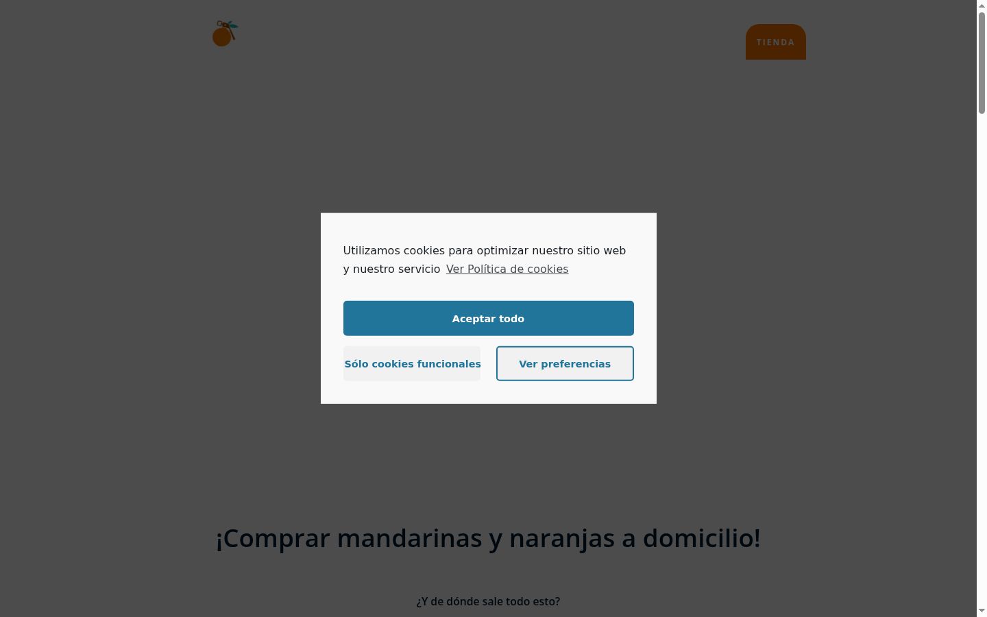 Screenshot del banner di consenso mostrato prima di qualsiasi interazione