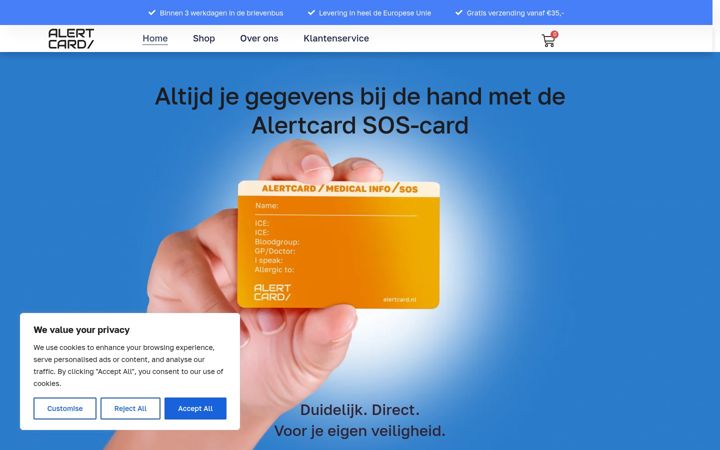 Screenshot of alertcard.nl
