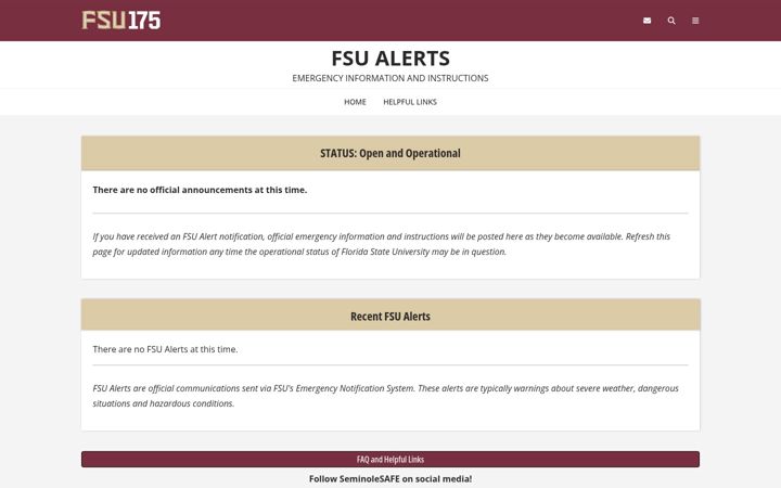 Screenshot of alerts.fsu.edu