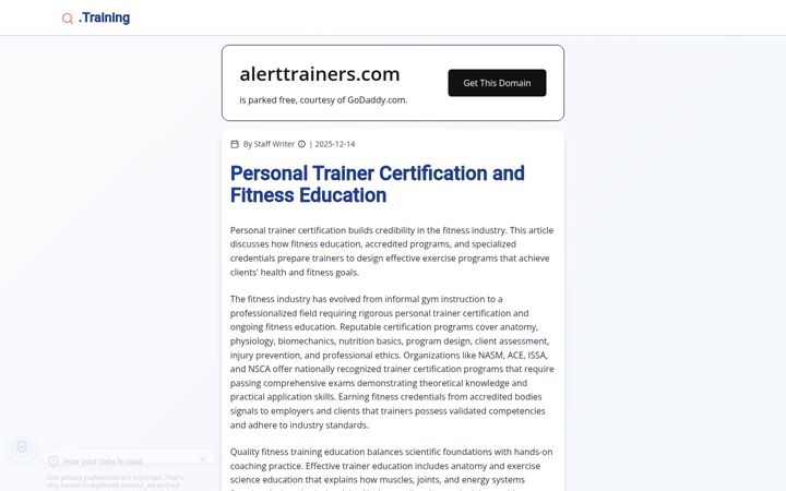 Screenshot of alerttrainers.com