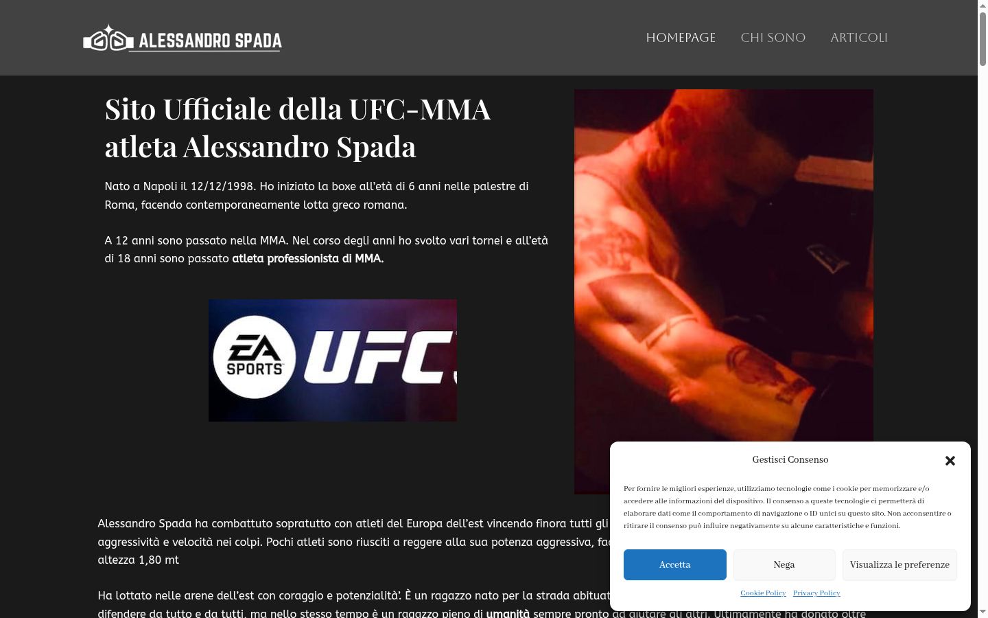 Screenshot del banner di consenso mostrato prima di qualsiasi interazione