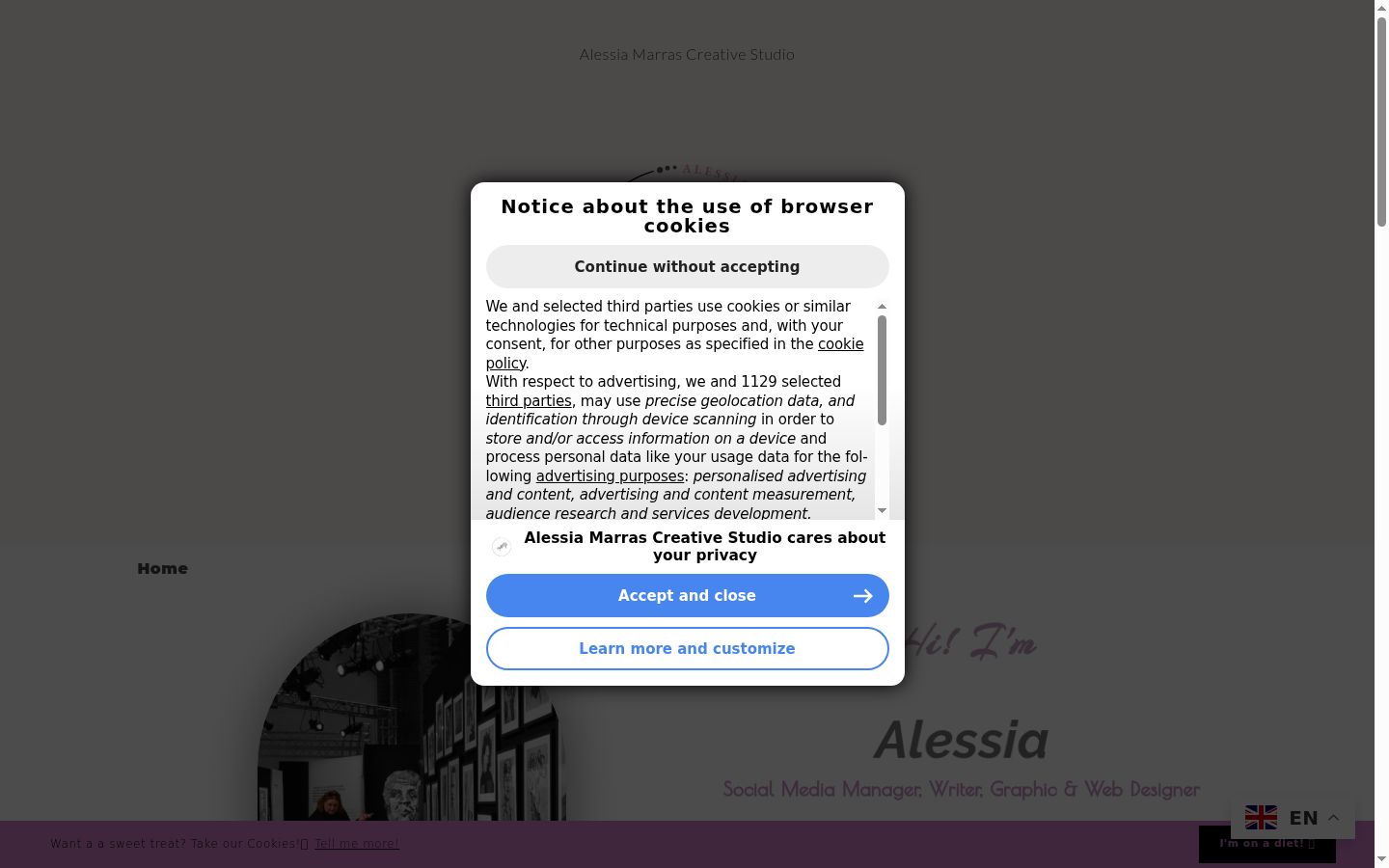 Screenshot del banner di consenso mostrato prima di qualsiasi interazione