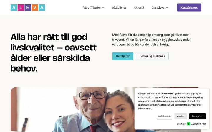 Screenshot of alevaomsorg.se