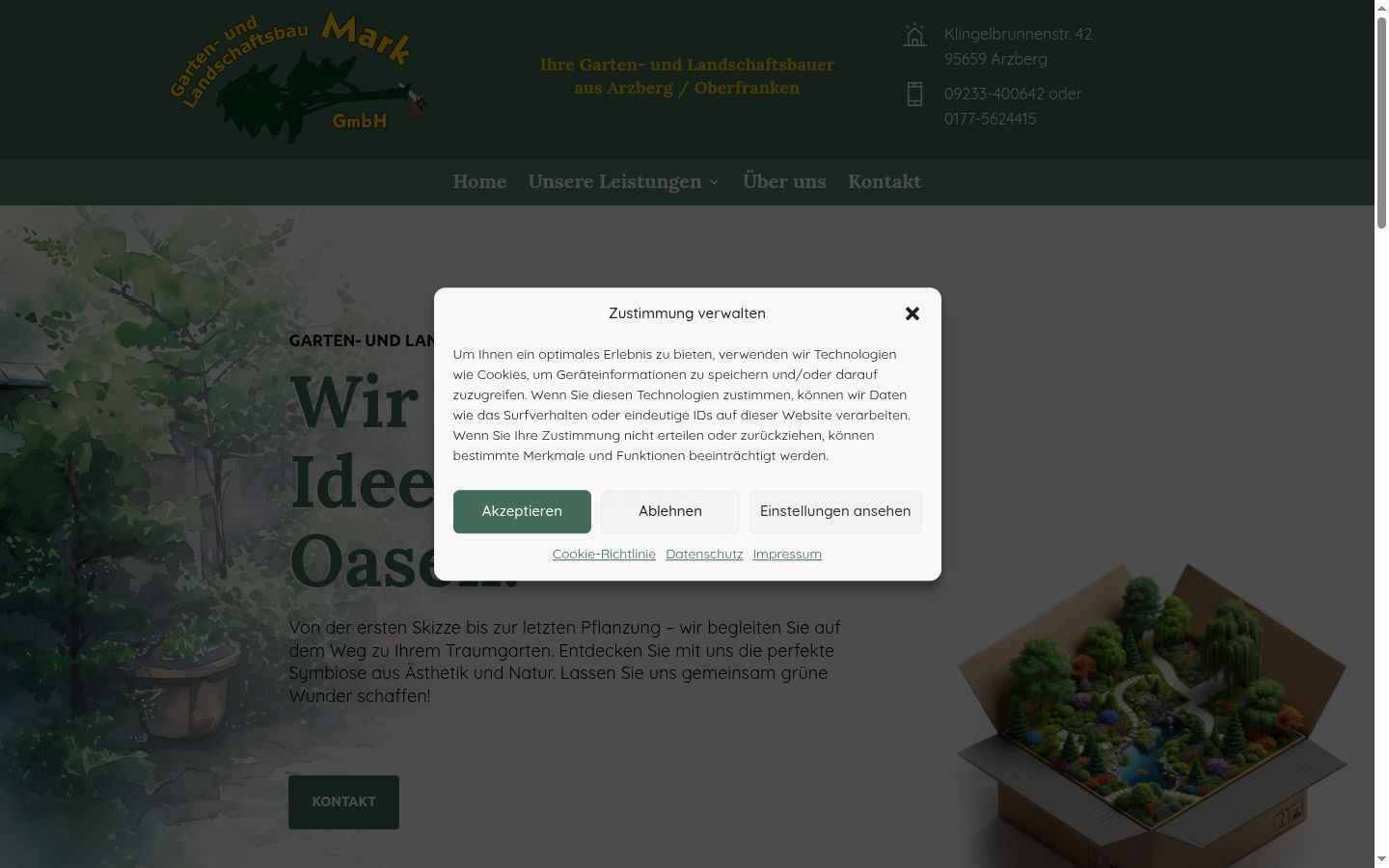 Screenshot des Einwilligungsbanners vor jeglicher Interaktion