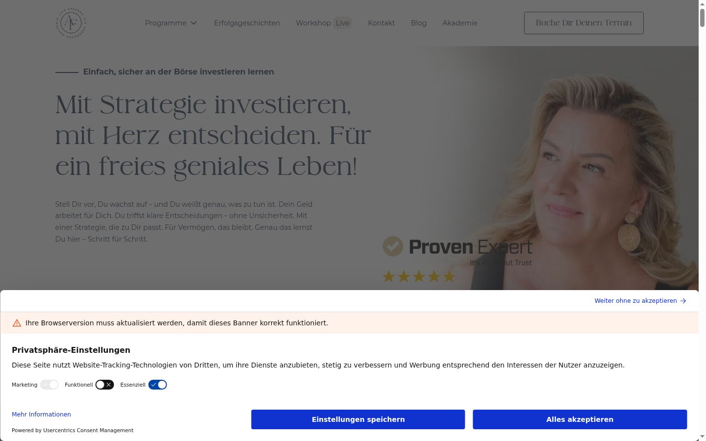 Screenshot del banner di consenso mostrato prima di qualsiasi interazione