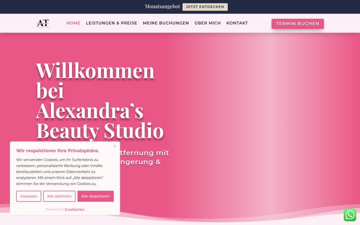 Screenshot of alexandra-waxing-lashing.de