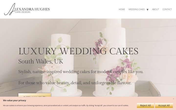 Screenshot of alexandrahughescakedesign.co.uk