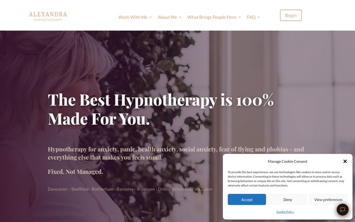 Screenshot of alexandrahypnotherapy.co.uk