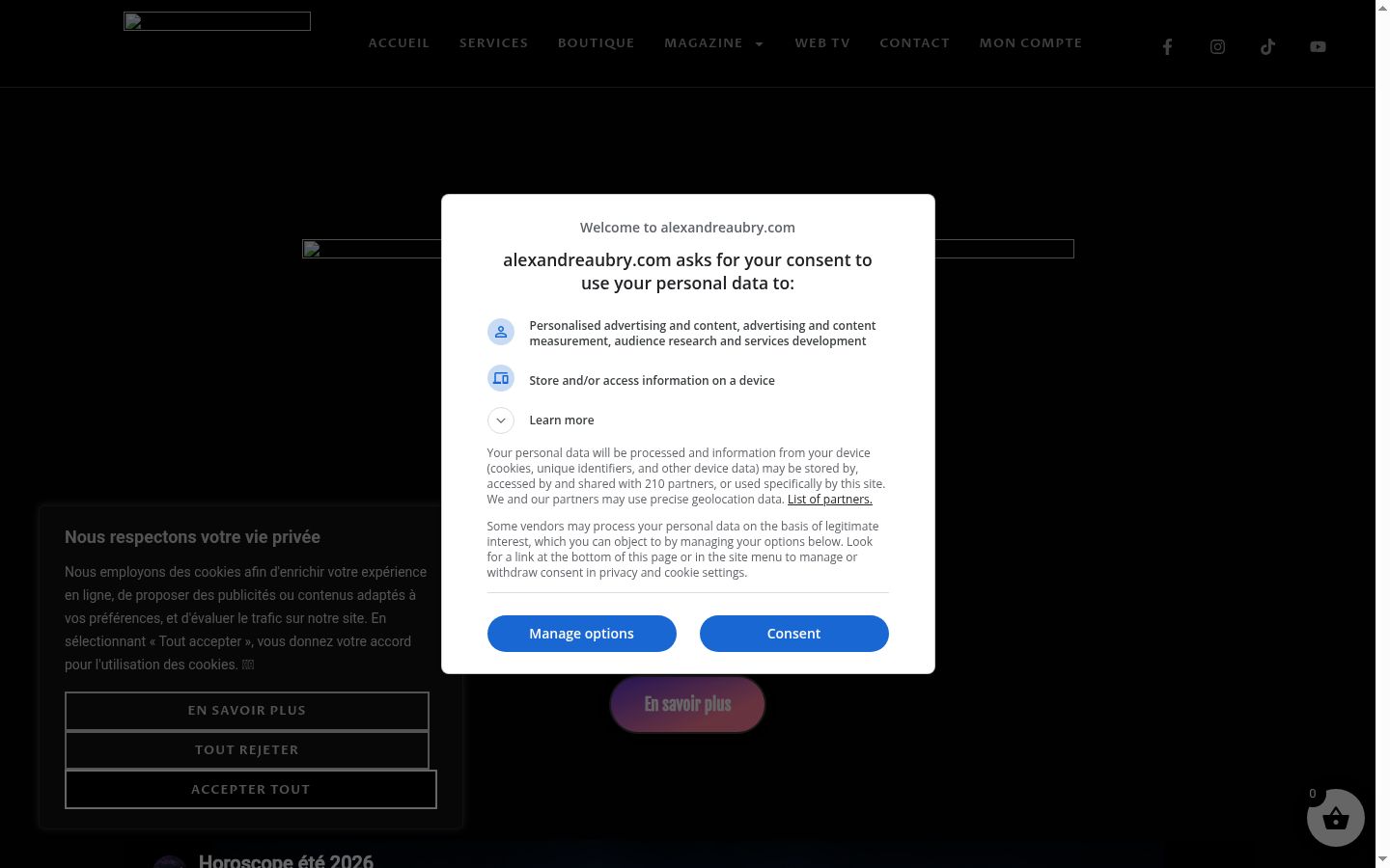 Screenshot del banner di consenso mostrato prima di qualsiasi interazione