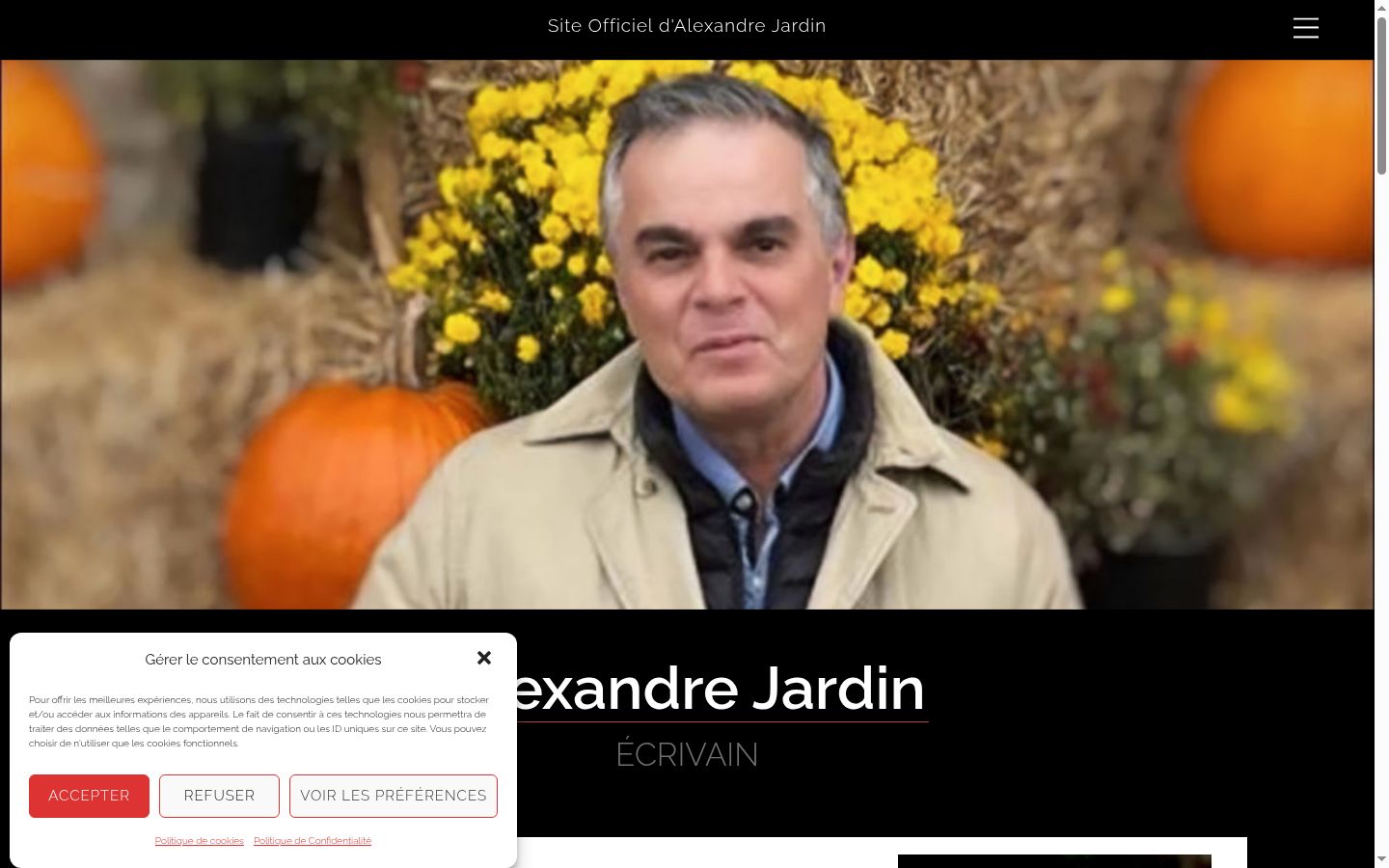 Capture d'écran de la bannière de consentement affichée avant toute interaction
