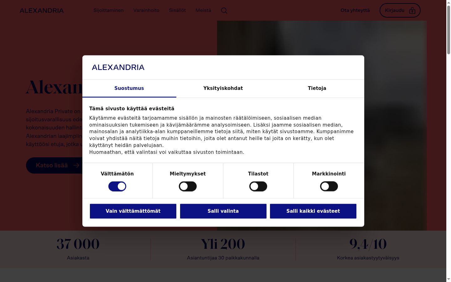 Ekraanipilt nõusolekubännerist, mida näidati enne mis tahes suhtlust