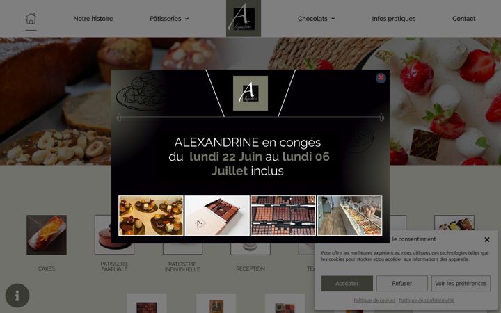 Екранна снимка на alexandrine-patisserie.fr