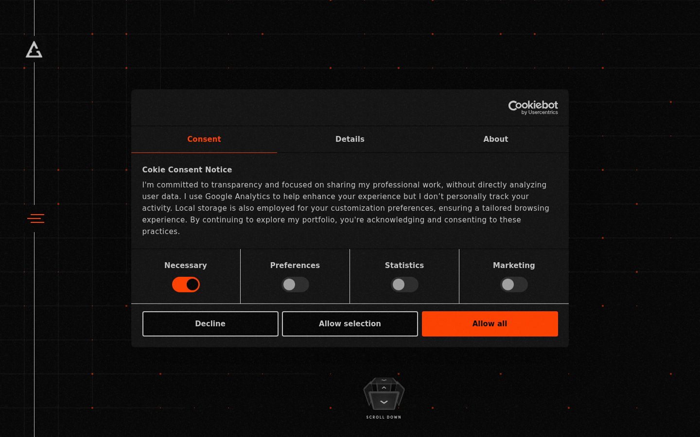 Screenshot del banner di consenso mostrato prima di qualsiasi interazione