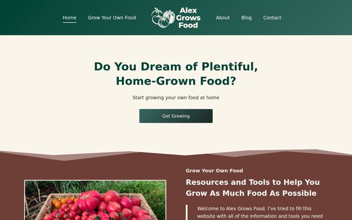 Screenshot of alexgrowsfood.com
