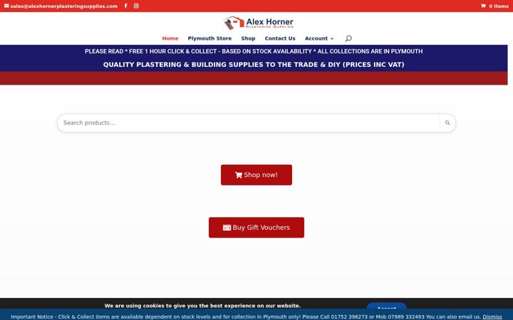 Captura de ecrã de alexhornerplasteringsupplies.com