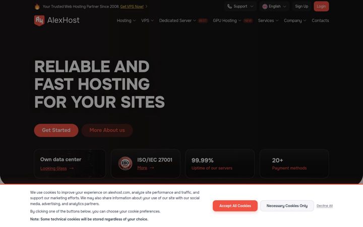 Screenshot του alexhost.com