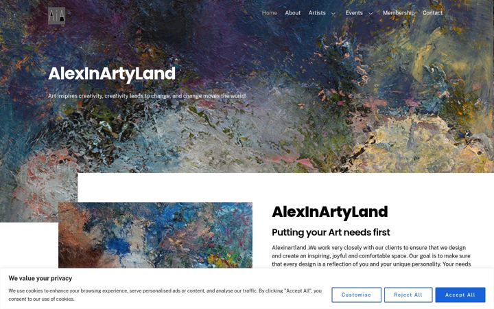Screenshot of alexinartyland.com