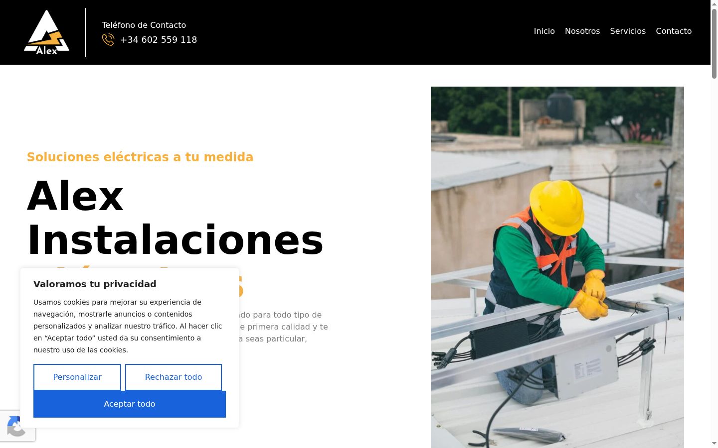 Captura de pantalla del banner de consentimiento mostrado antes de cualquier interacción