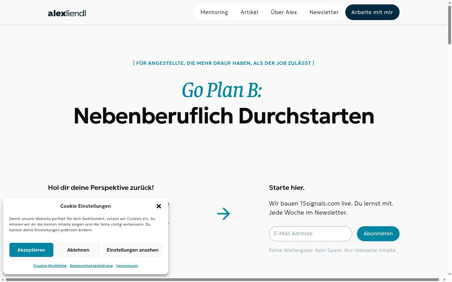 Screenshot des Einwilligungsbanners vor jeglicher Interaktion