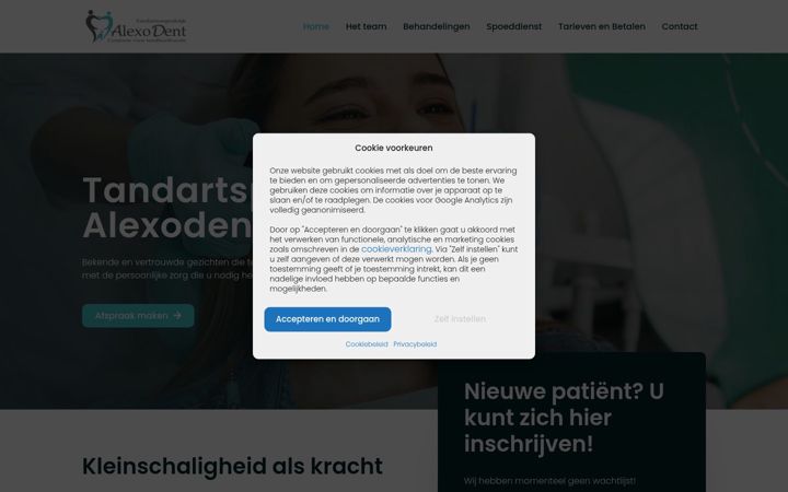 Captură de ecran a alexodentpraktijk.nl