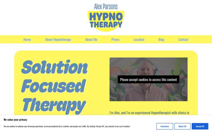Screenshot of alexparsonshypnotherapy.co.uk