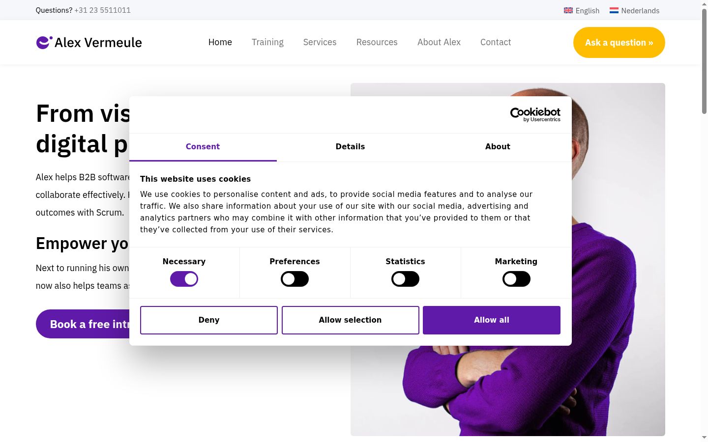 Screenshot of the consent banner shown before any interaction
