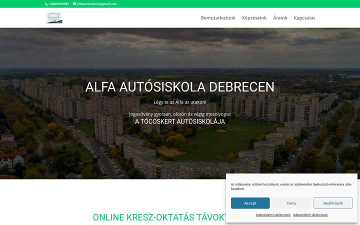 Ekraanipilt saidist alfaautosiskolakft.hu
