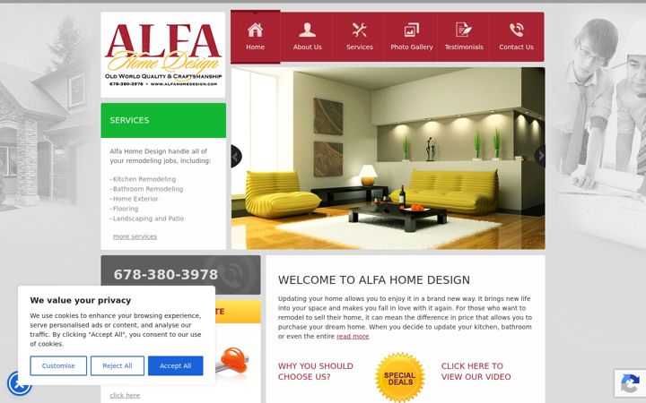 Snímek obrazovky alfahomedesign.com
