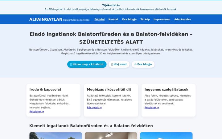 Screenshot of alfaingatlan.hu