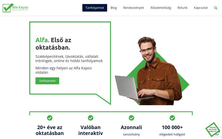 Kuvakaappaus sivustosta alfakapos.hu