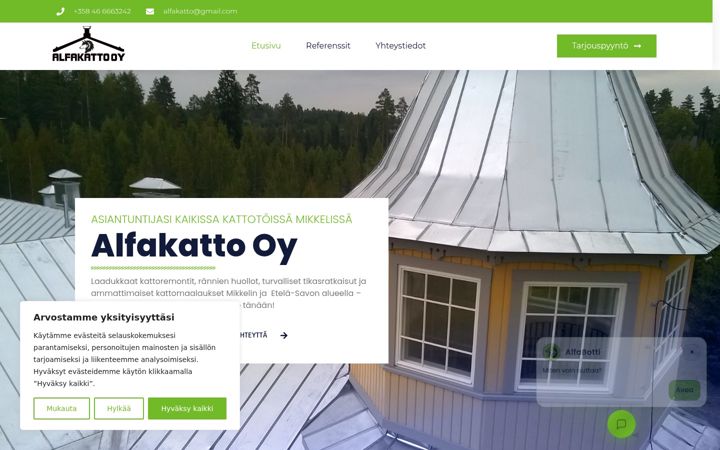 Kuvakaappaus sivustosta alfakatto.fi