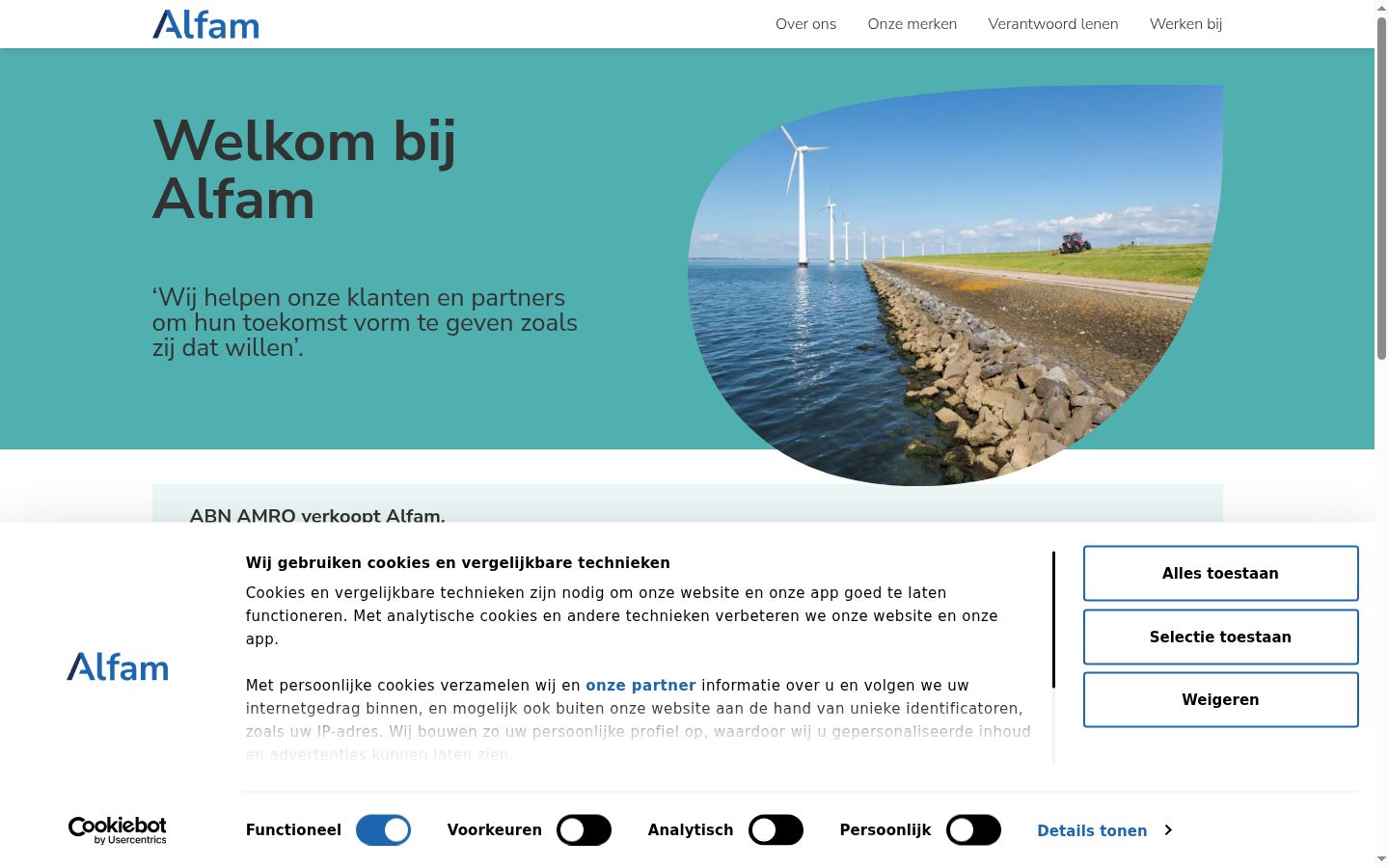 Skærmbillede af samtykkebanneret, som det blev vist før nogen interaktion