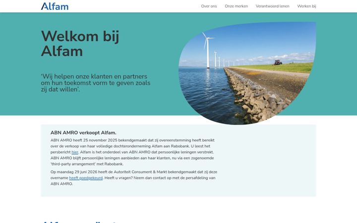 Screenshot of alfam.nl