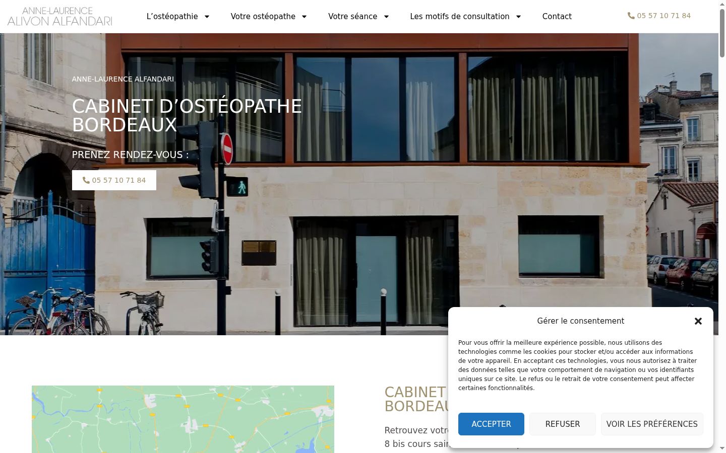 Capture d'écran de la bannière de consentement affichée avant toute interaction